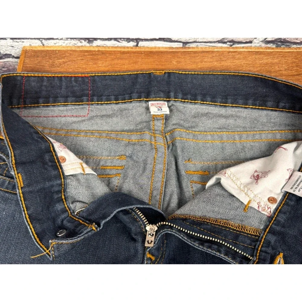 True Religion Straight Flap Red Orange Stitcing Men's Jeans 33